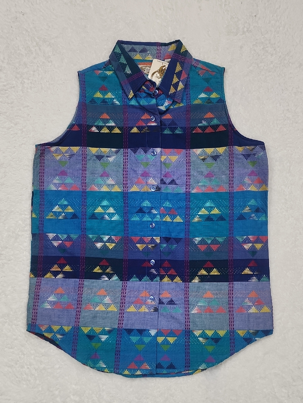 Vintage 90's Angelique Sleeveless Oversized Geometric Western Button Down Shirt